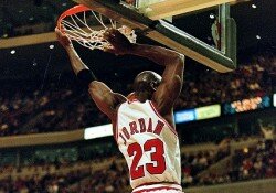Michael Jordan throws one down vs. the Detroit Pistons